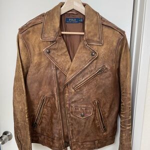 Ralph Lauren Polo Iconic Motorcycle Leather Jacket Brown Medium Full Grain Moto
